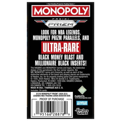 Monopoly Panini Prizm: 2024-25 NBA Basketball Trading Cards Booster Box