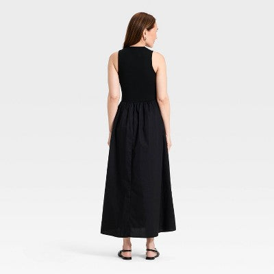 Women's Knit Woven Midi Dress - A New Day Black L