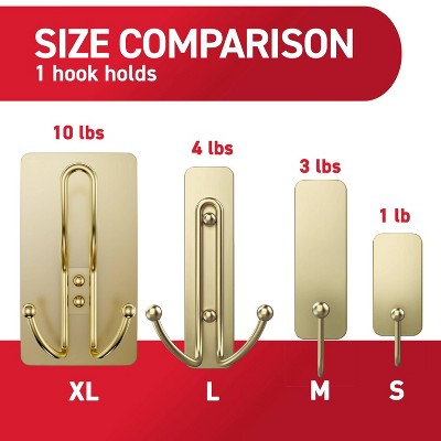 Command Extra Large Satin Brass Triple Hook