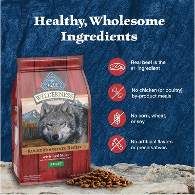 Blue Buffalo Wilderness Rocky Mountain Recipe High Protein Natural Adult Dry Dog Food Red Meat with Grain - 13lbs