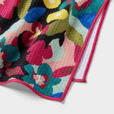 Waffle Abstract Floral Hand Towel Berry - Room Essentials