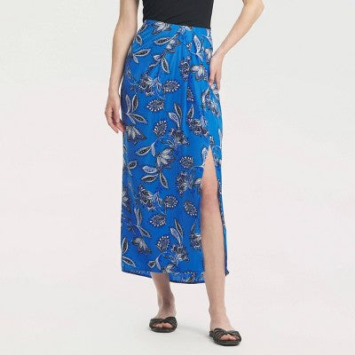 Women's Floral Midi A-Line Skirt - A New Day Blue 4