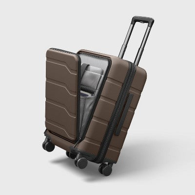 Hardside Carry On Spinner Suitcase with Front Pocket - Open Story Chocolate: Water-Resistant Luggage (LOCAL PICKUP ONLY)