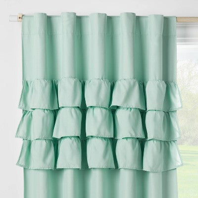 42"W x 63"L Ruffle Kids' Blackout Window Curtain Panel Mint Green - Pillowfort