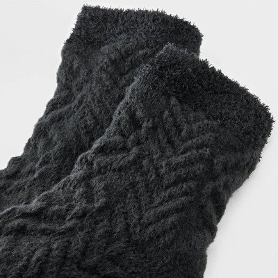 Women's Super Soft Herringbone Textured Double Lined Cozy Ankle Socks - Auden Black 4-10