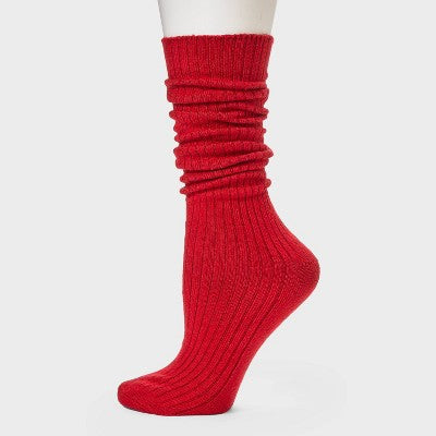 Women's Ribbed Super Soft Slouch Crew Boot Socks - Auden Red 4-10