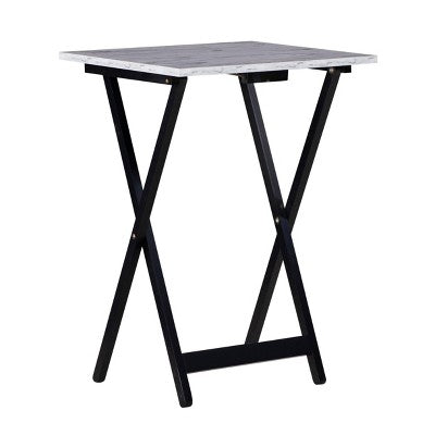 Linon 4pc 26.4" Talia TV Tray Table Set Faux Marble with Storage Rack White (LOCAL PICKUP ONLY)