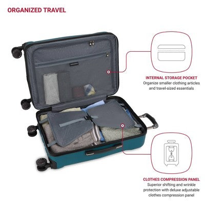 SWISSGEAR Cascade Hardside Medium Checked Suitcase - Teal: 8-Wheel, Adjustable Handle