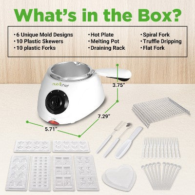 NutriChef 25W Fondue Set - Chocolate Melting Machine - Perfect for Parties & Dessert Lovers - PKFNMK14 (White)