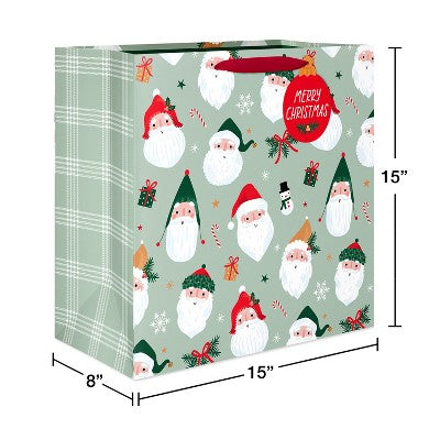 15" Jumbo Square Christmas Gift Bag Santa's Face