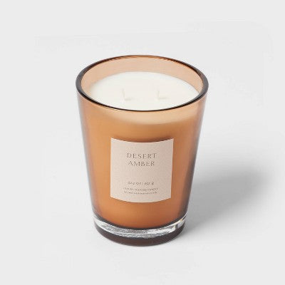 22.4oz Colored Vase Glass with Dustcover Desert Amber Candle Brown - Threshold: Soothing Scent, Palm Wax