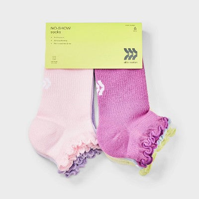 Girls' 6pk Ruffle No Show Socks - All in Motion M