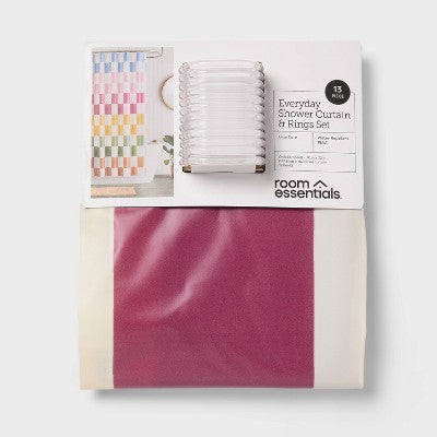 13pc PEVA Checkerboard Shower Curtain and Rings Set Multi - Room Essentials