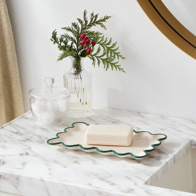 Ceramic Scalloped Soap Tray Ivory/Green - Threshold