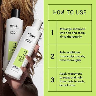 Nioxin System 2 Hair Thickening Natural & Untreated Hair Shampoo & Conditioner Kit - 3ct