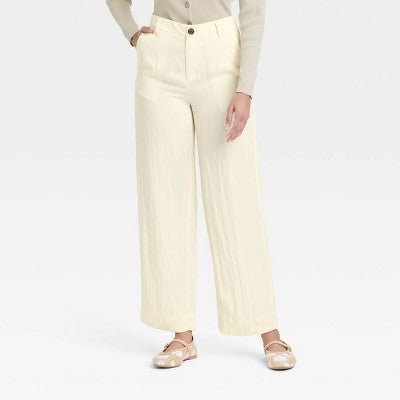 Women's High-Rise Straight Trousers - A New Day White 10