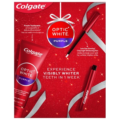 Colgate Optic White Overnight Teeth Whitening Pen and Purple Toothpaste Holiday Gift Set