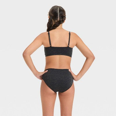 Girls' Seaside Shine Solid Bikini Set - art class Black S