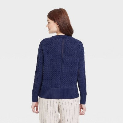 Women's Crew Neck Tunic Pullover Sweater - A New Day Navy XS