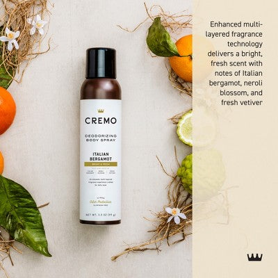 Cremo Deodorizing Body Spray - Italian Bergamot - 3.5 fl oz: Fresh Vetiver Scent, Whole Body Application