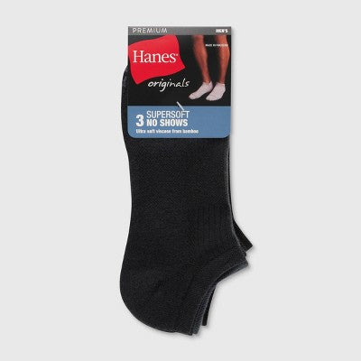 Hanes Originals Premium Men's SuperSoft No Show Socks 3pk - Black/Charcoal 6-12: Arch Support, Cushioned Sole