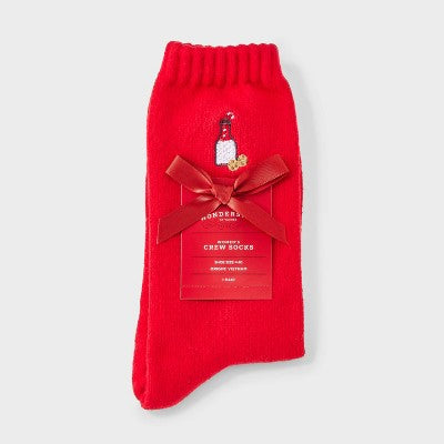 Women's Embroidered Milk & Cookies Super Soft Crew Socks - Wondershop Red 4-10