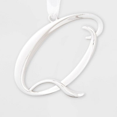 Metal Monogram Christmas Tree Ornament Letter Q Silver - Wondershop: Indoor Use, No Battery Required