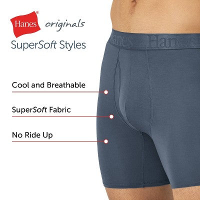 Hanes Originals Premium Men's SuperSoft Boxer Briefs 2pk - Black S