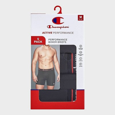 Champion Men's Active Performance 5pk Breathable Boxer Briefs - Black XL