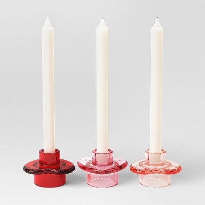 3pk Glass Heart Valentine's Candle Holders - Threshold