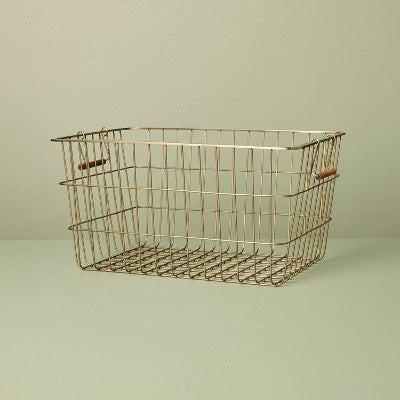 Medium Rectangular Brass Wire Storage Basket - Hearth & Hand with Magnolia
