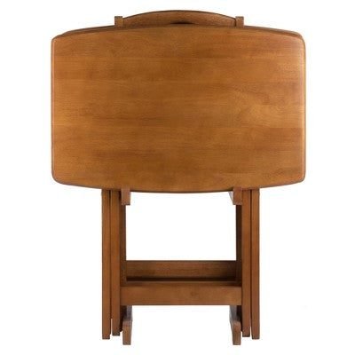 5pc Dylan Oversize Snack Table Set Teak Brown - Winsome: Solid Wood, X-frame, Storage Stand (LOCAL PICKUP ONLY)