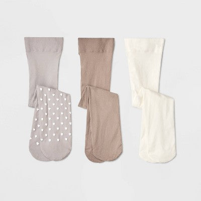 Baby 3pk 'Hearts' Tights - Cat & Jack Gray/Ivory/Taupe 0-6M