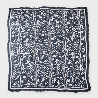 Leaf Postcard Printed Scarf with Border and Scallop Edge - A New Day Black
