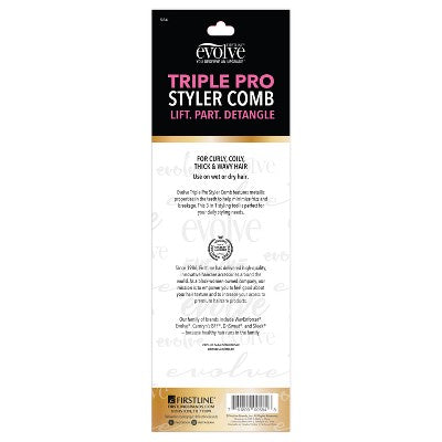 Evolve Products Triple Pro Styling Comb: Fine Tooth Plastic Hair Grooming Tool for All Hair Types