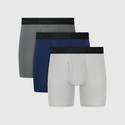 Hanes Men's 3pk Boxer Briefs - Blue/Gray S