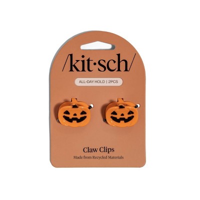 Kitsch Recycled Plastic Mini Claw Clips 2Pc Set - Pumpkin Hair Clips And Pins