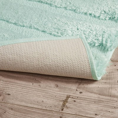 Madison Park 17"x24" Tufted Pearl Channel Solid Bath Rug Seafoam: Machine Washable, Latex Backing, OEKO-TEX Certified