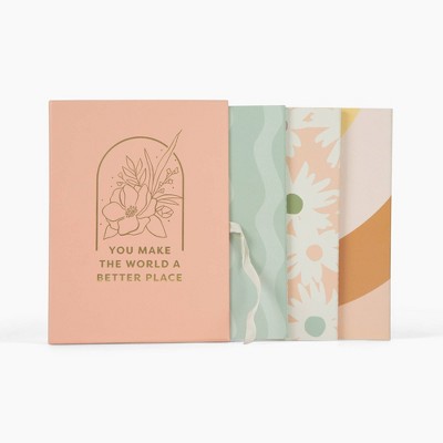 3pc Boxed Floral 'You Make World..' Notepad Trio Set: Garven Lined Paper Journal & Notebooks, Soft Cover, 6x8 Inches