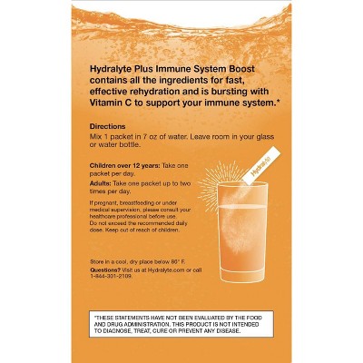Hydralyte Hydration Plus Immune System Boost Vitamin C Vegan Powder Packets - 12ct