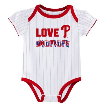 MLB Philadelphia Phillies Infant Girls' 3pk White Bodysuit - 0-3M: Team Logo Knit Apparel