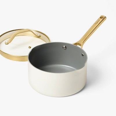 3qt Nonstick Ceramic Coated Aluminum Sauce Pan with Champagne Handle Cream - Figmint