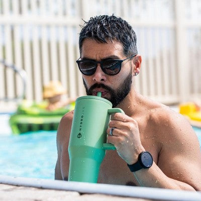 HydroJug Traveler - Water Bottle with Handle & Flip Straw - Leak Resistant Tumbler, Insulated, Stainless Steel & Rubber Base - 40 oz, Sage