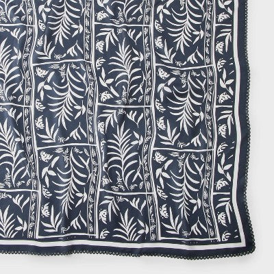 Leaf Postcard Printed Scarf with Border and Scallop Edge - A New Day Black