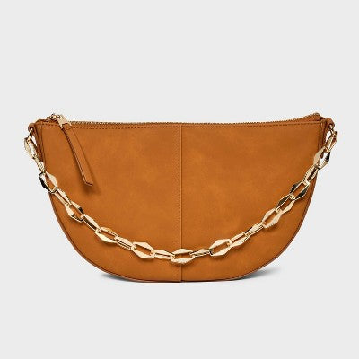Slouched Half-Moon Shoulder Bag - Universal Thread Brown: Handbags, Vinyl, Metal Handle