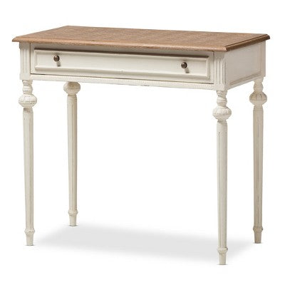 Baxton Studio Marquetterie French Provincial Weathered Oak Wash Writing Desk White: Mid-Century Style, Open Shelf Storage (LOCAL PICKUP ONLY)