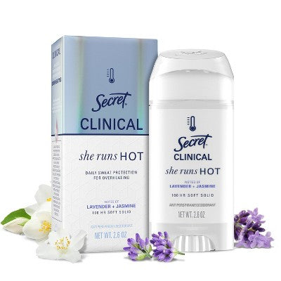 Secret Clinical Women's 100HR Relief & Comfort She Runs Hot Antiperspirant Deodorant - Lavender & Jasmine - 2.6oz