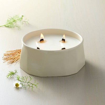 4 Wick Large Faceted Ceramic Lemon and Cedar Jar Candle Cream 21oz - Hearth & Hand with Magnolia