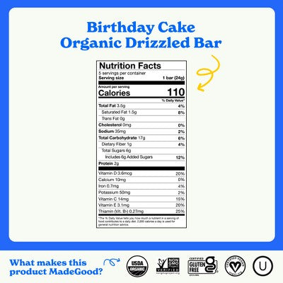 MadeGood Chocolate Drizzled Birthday Cake Flavor Granola Bars Family Pack - 8.5oz/10ct