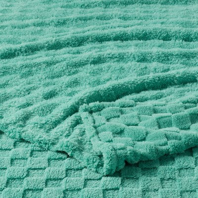 Twin/Twin XL Checkered Blanket Turquoise Blue - Room Essentials